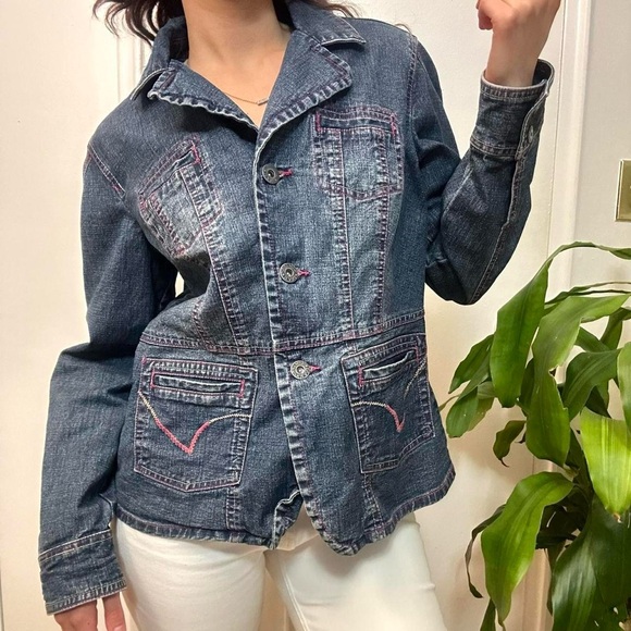 Point Zero Denim Jacket with pink stitching Size Medium - Picture 4 of 8